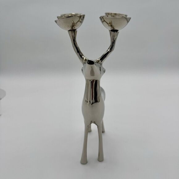 Reindeer Candle Holder Silver Tone 6 Point Metal Christmas Holiday Candelabra - Picture 2 of 8